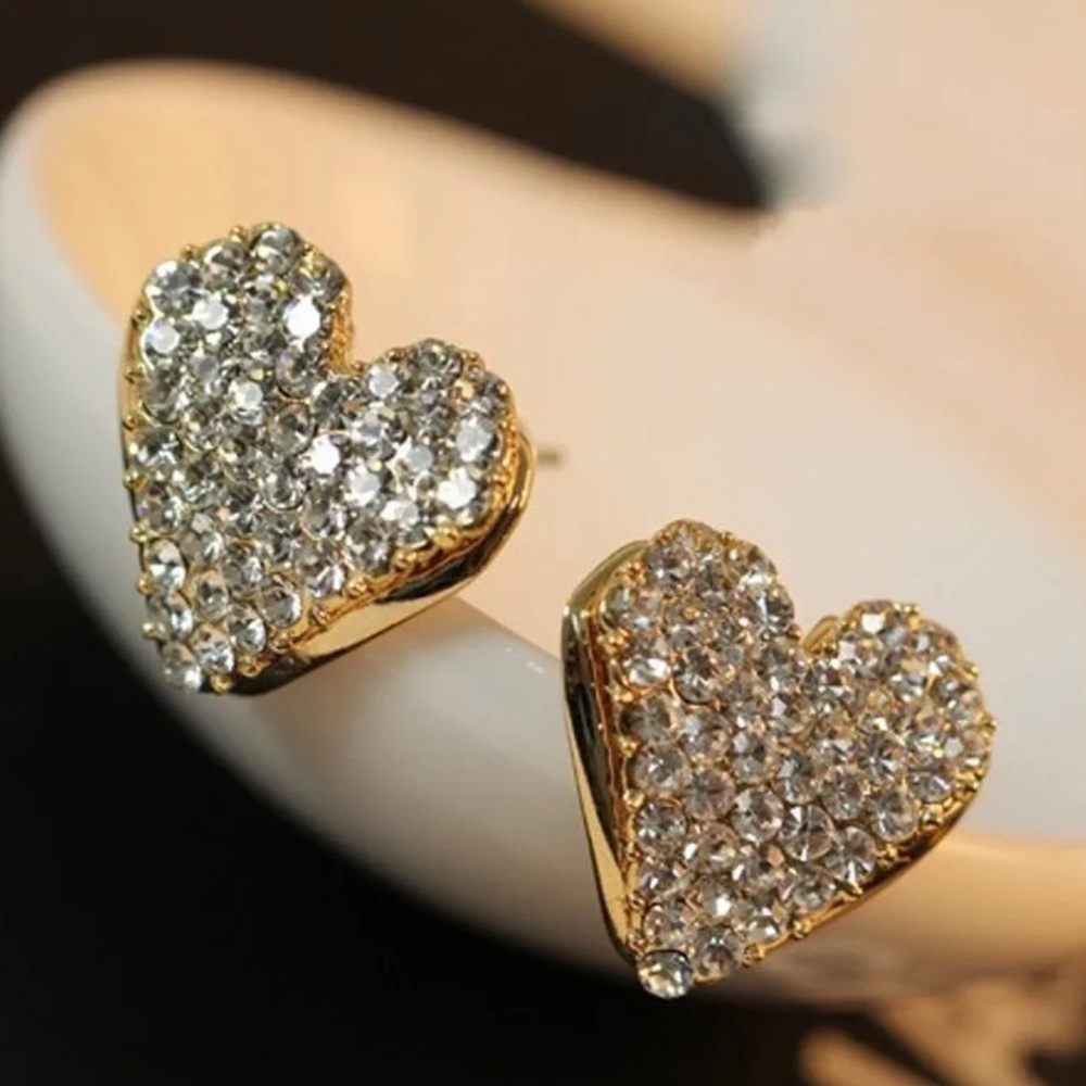 Fashion Heart Love Crystal Rhinestone Lady Women Stud Earrings Party Jewelry New